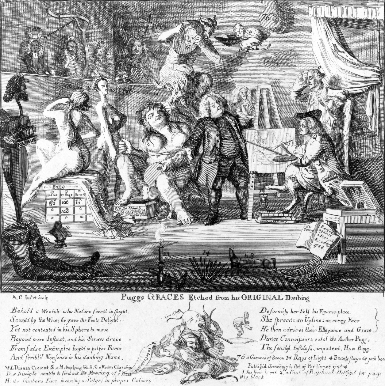 Puggs Graces wyryty z jego oryginalnych rysunków, 1753 autorstwa Paul Sandby