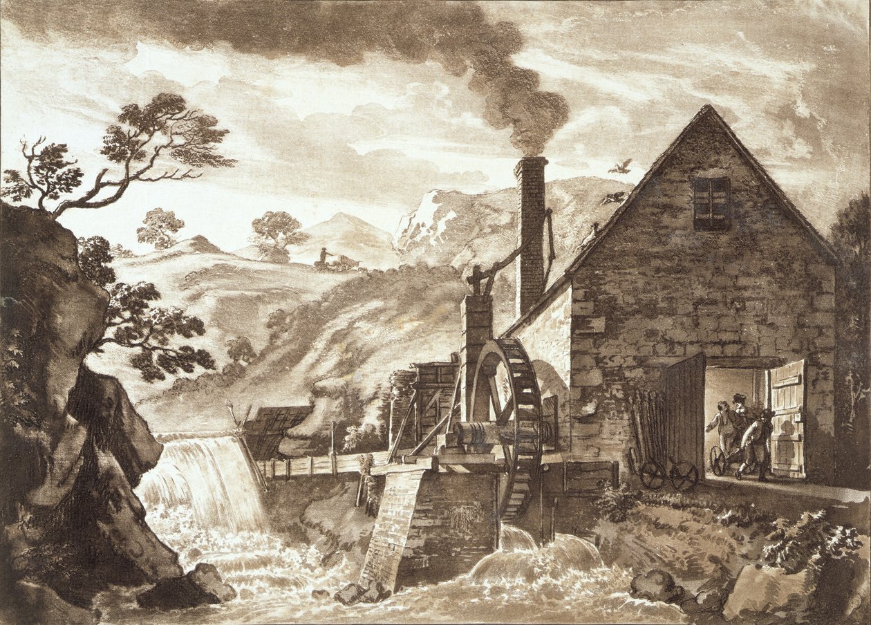 Żelazna Kuźnia między Dolgelli i Barmouth w Merionethshire, opublikowana w 1776 r. autorstwa Paul Sandby