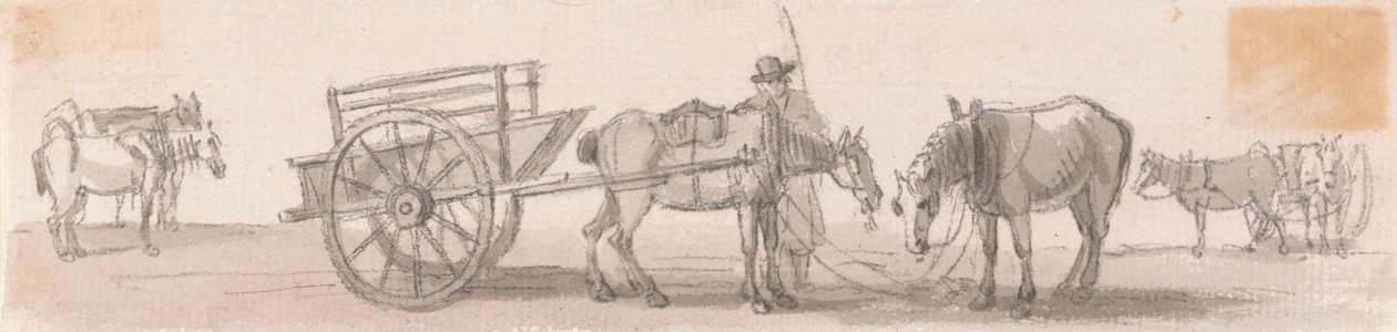 Dwukołowy wózek z wywrotkami z końmi autorstwa Paul Sandby