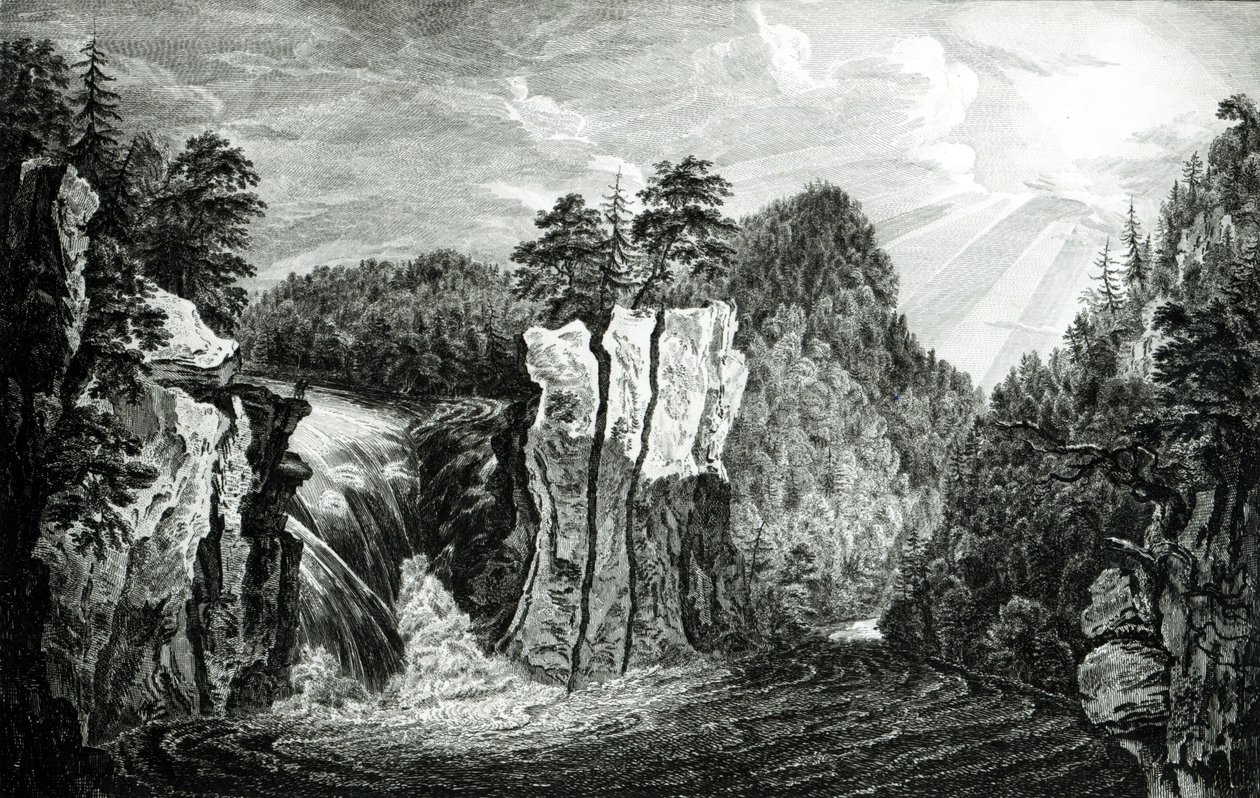 Widok na wodospad rzeki Passaic, New Jersey autorstwa Paul Sandby