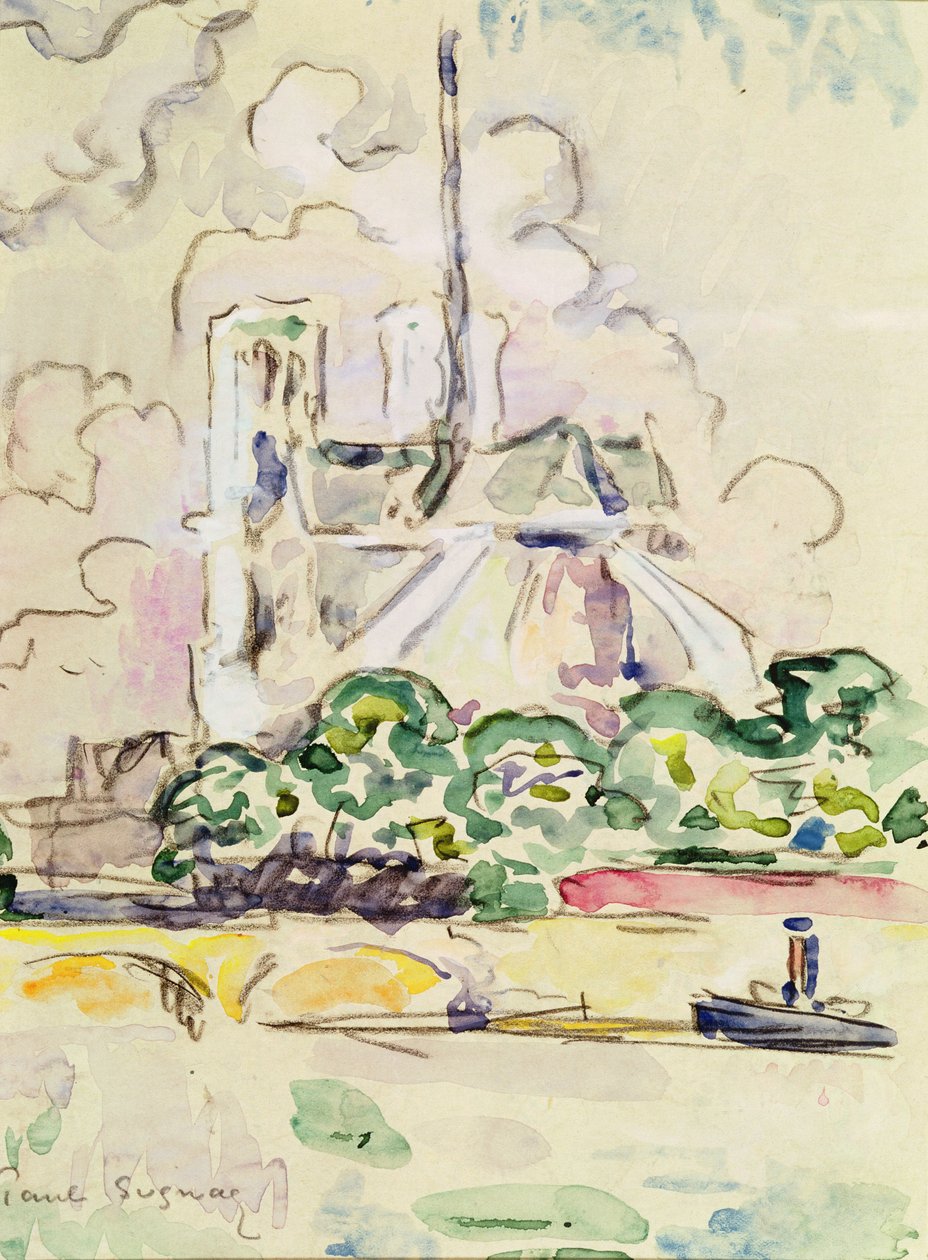Notre-Dame, 1925 (ołówek i wc na papierze) autorstwa Paul Signac