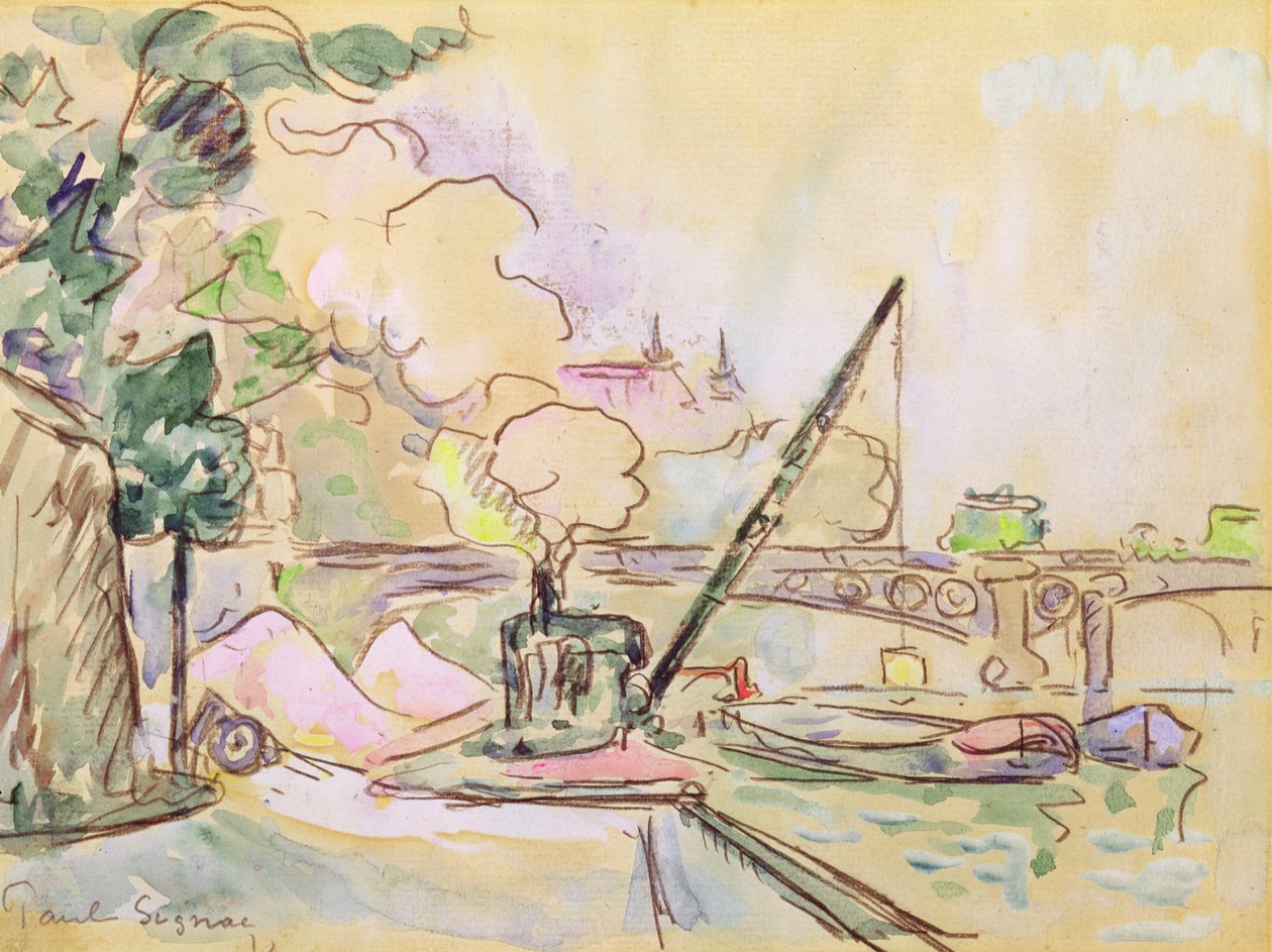 Pont du Louvre, 1928 (akwarela na papierze) autorstwa Paul Signac