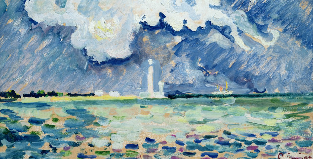 Latarnia morska w Gatteville (olej na karcie) autorstwa Paul Signac