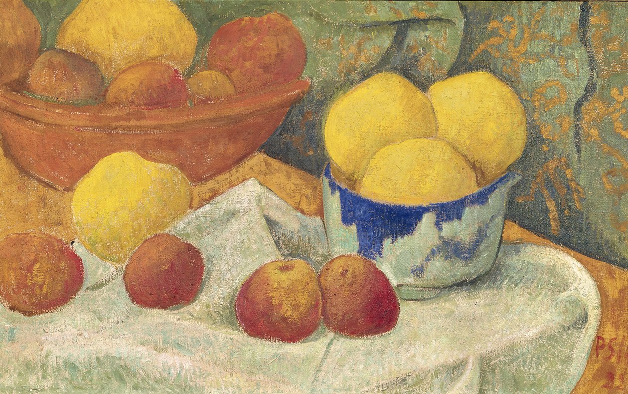 Obuoliai su mėlynu indu, 1922 m. poli autorstwa Paul Sérusier