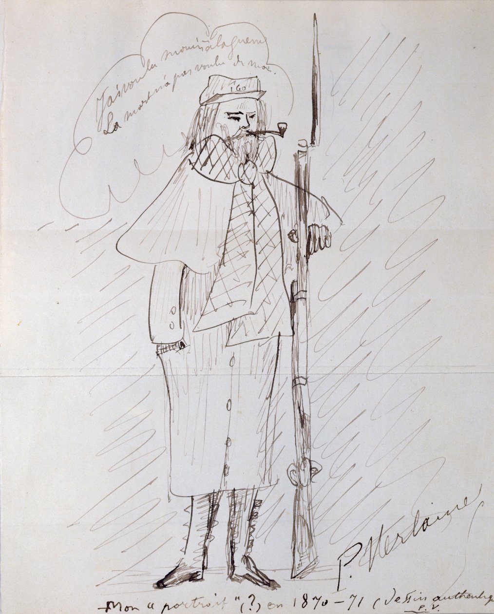 Autoportret jako żołnierz, 1870-71 (pióro i atrament na papierze) autorstwa Paul Verlaine
