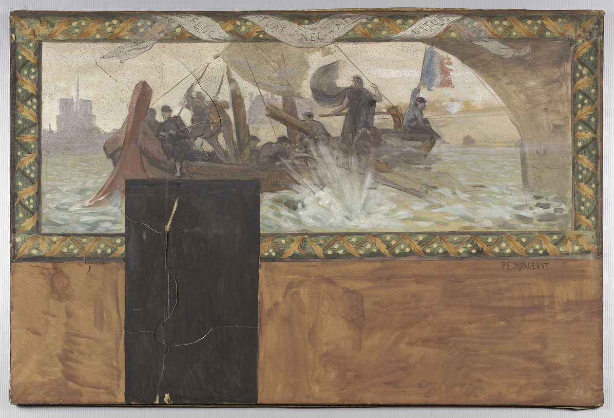 Szkic do gabinetu prefekta Hôtel de Ville de Paris: Fluctuat Nec Mergitur autorstwa Paul Emile Mangeant