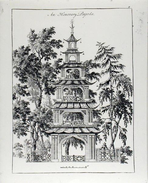 Pagoda honorowa, z „Chińska architektura, cywilna i ozdobna”, opublikowana w 1759 r. (rycina) (zdjęcie czarno-białe) autorstwa Paul Decker