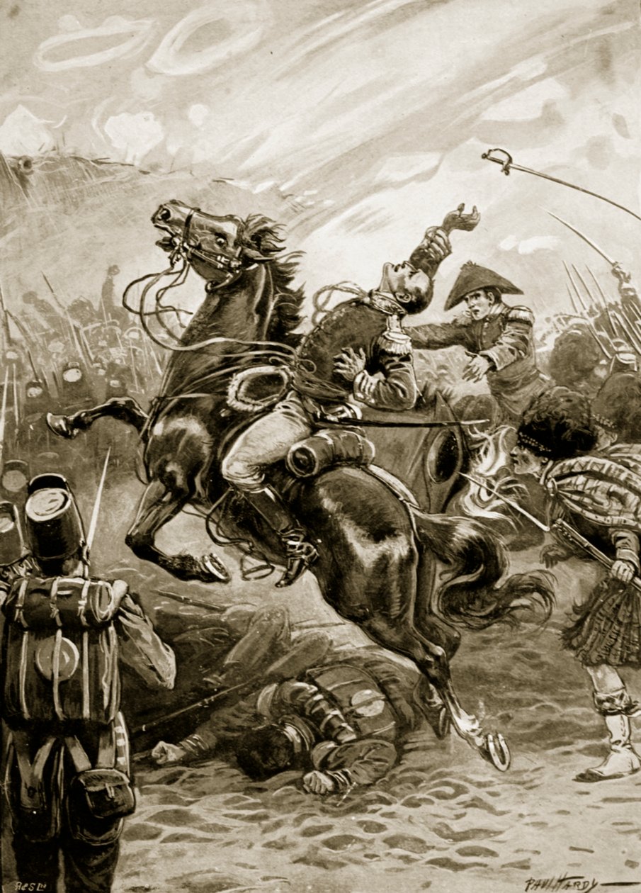 Śmierć Sir Edwarda Pakenhama, ilustracja z „Bitwy XIX wieku” Archibalda Forbesa, G.A. Henty i major Arthur Griffiths (lito) autorstwa Paul (after) Hardy
