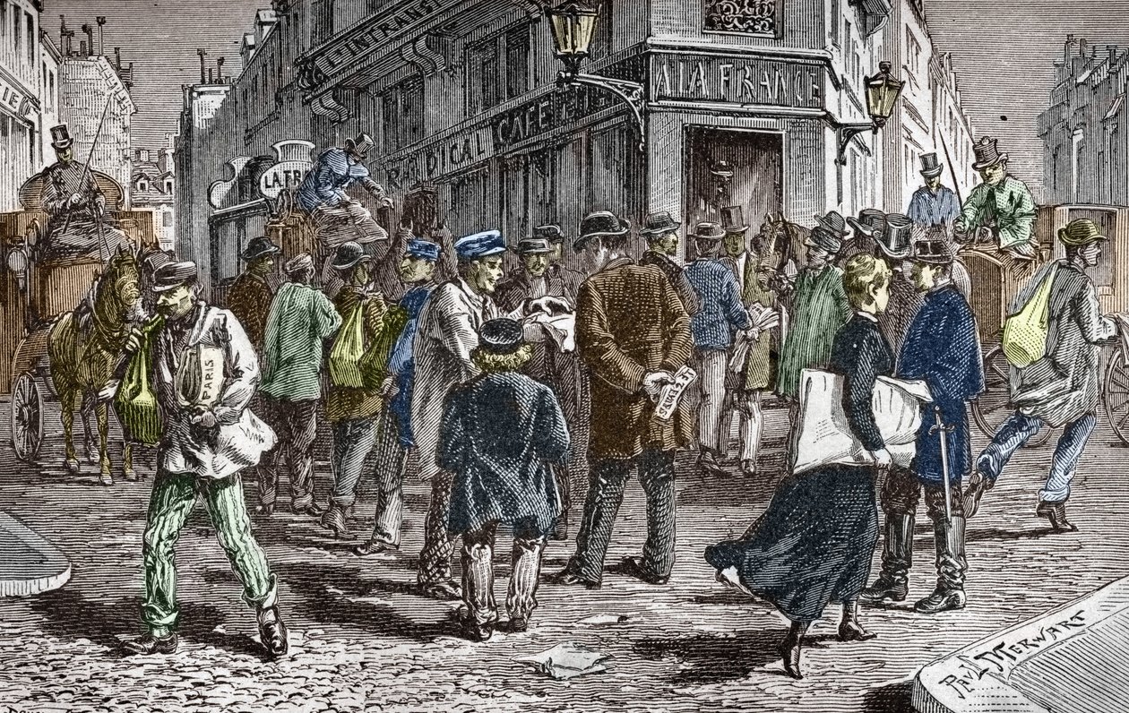 Widok na Rue du Croissant w Paryżu, siedzibę wielu gazet autorstwa Paul (after) Merwart