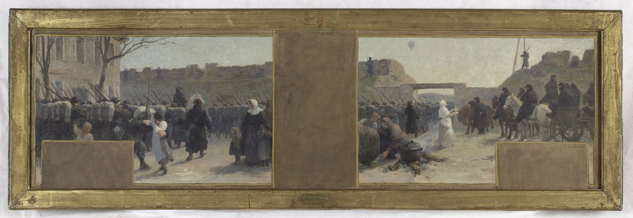 Szkic biura prefekta w Hôtel de Ville: Oddziały wychodzące podczas oblężenia Paryża w 1870 r. autorstwa Paul Albert Baudouin