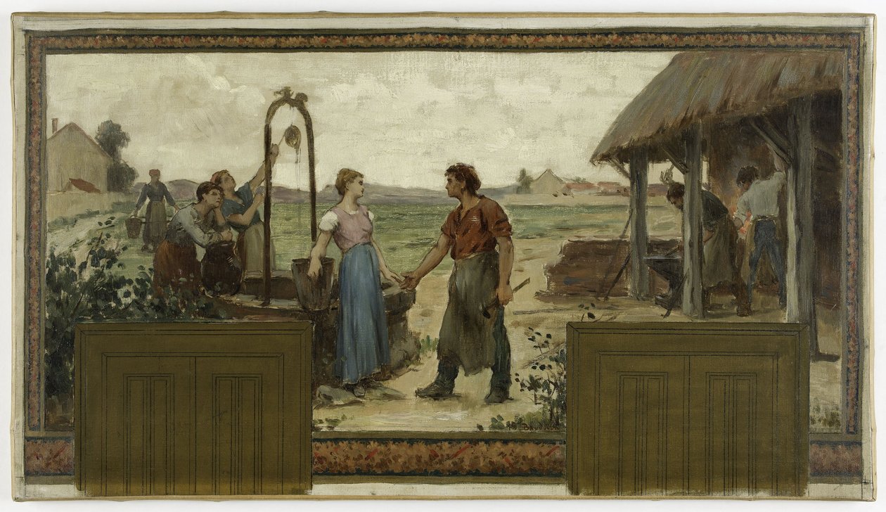 Szkic ratusza w Saint-Maur-des-Fossés: Les fiançailles, 1883 (olej na płótnie) autorstwa Paul Albert Baudouin