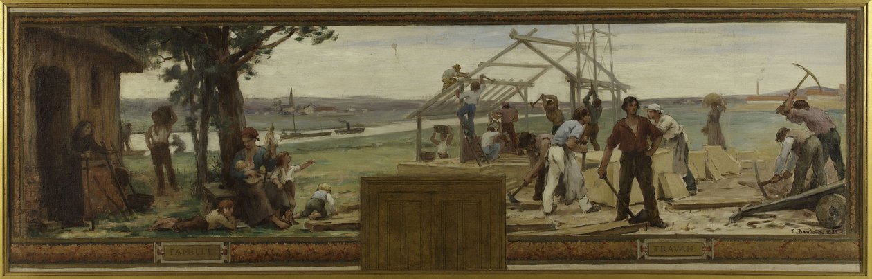 Szkic ratusza w Saint Maur-des-Fossés: Rodzina i praca autorstwa Paul Albert Baudouin