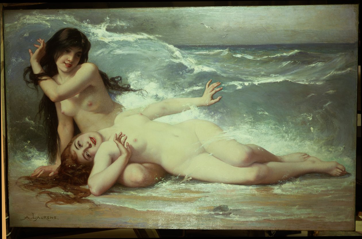 Łapiąc fale (olej na płótnie) autorstwa Paul Albert Laurens