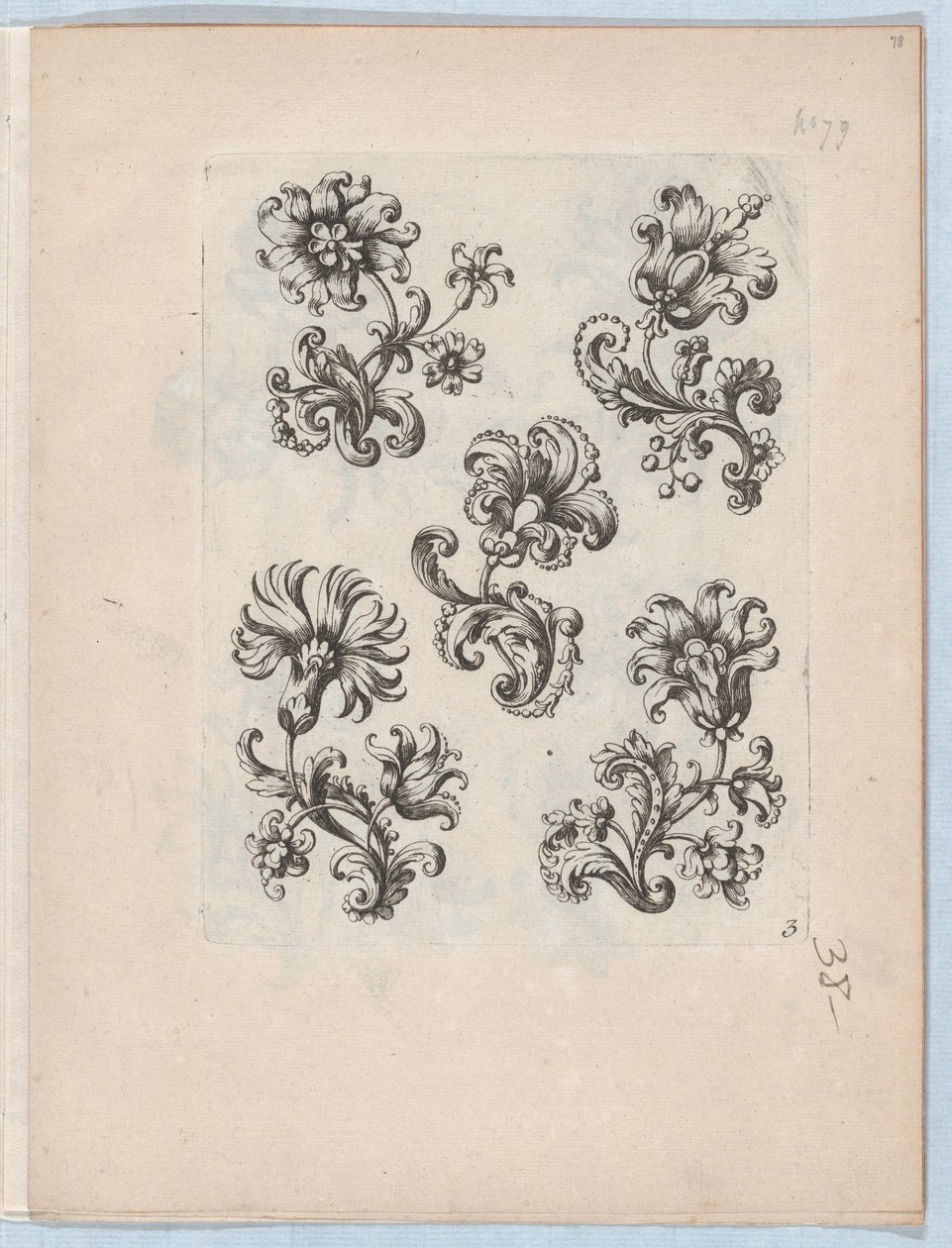 Seria Małych Motywów Kwiatowych, Talerz 3, ca. 1670-85., ok. 1670-85. 1670-85. autorstwa Paul Androuet Du Cerceau
