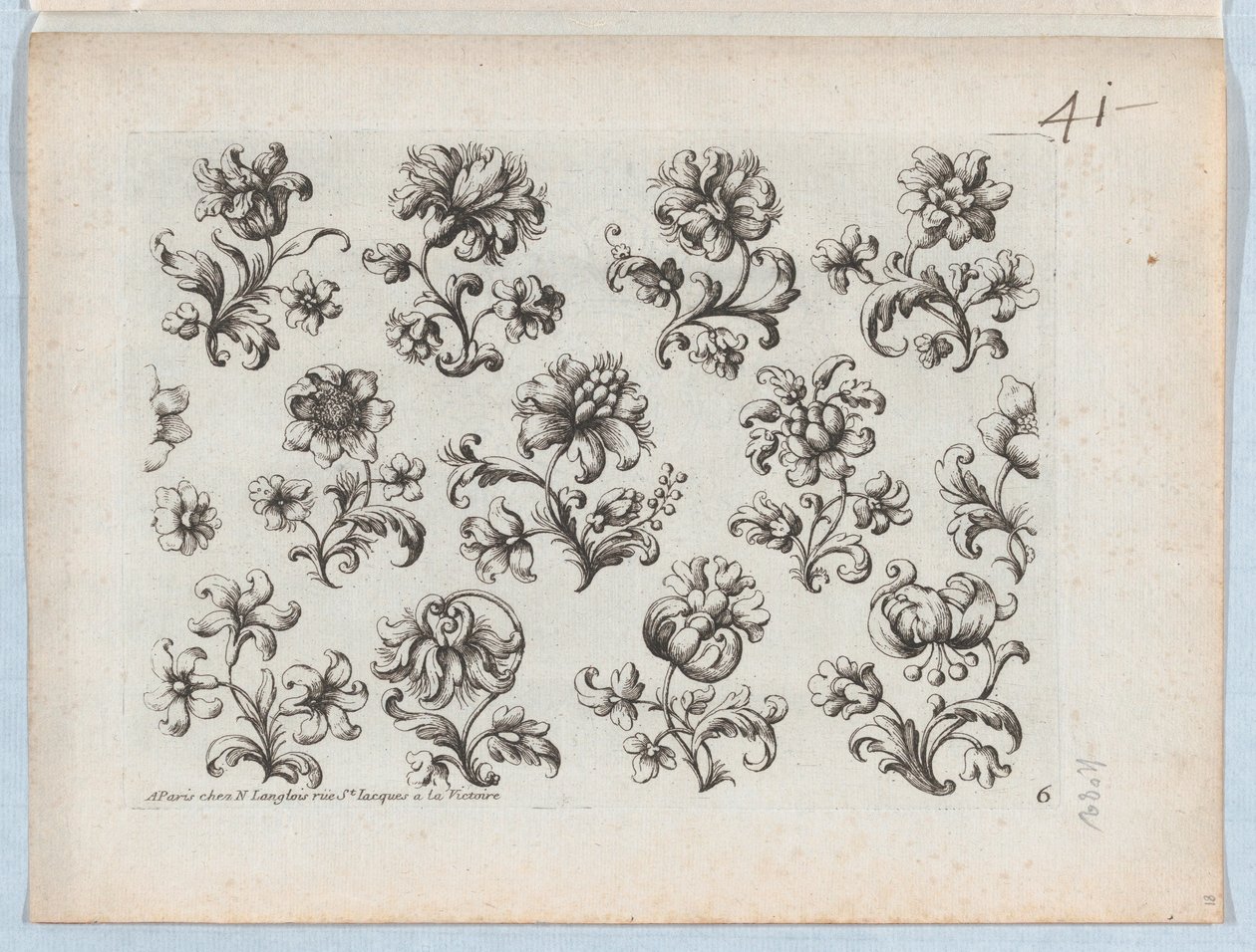 Seria Małych Motywów Kwiatowych, Talerz 6, ca. 1670-85., ok. 1670-85. 1670-85. autorstwa Paul Androuet Du Cerceau