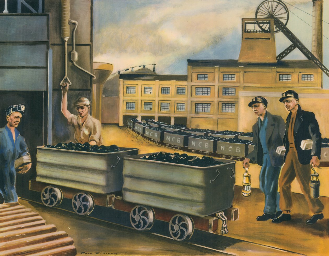 Szyb kopalni węgla w Wielkiej Brytanii (kolorowa litografia) autorstwa Paul B. Mann