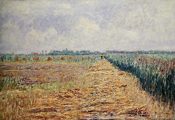 Płaski holenderski pejzaż pod letnim niebem z czystymi białymi chmurami, ok. 1890 (olej na płótnie) autorstwa Paul Baum