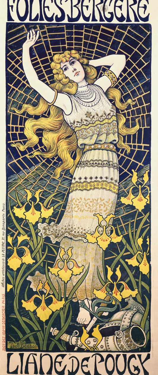 Plakat do pokazu tancerki Liane de Pougy (1869-1950) w Folies Bergere, Paryż autorstwa Paul Berthon