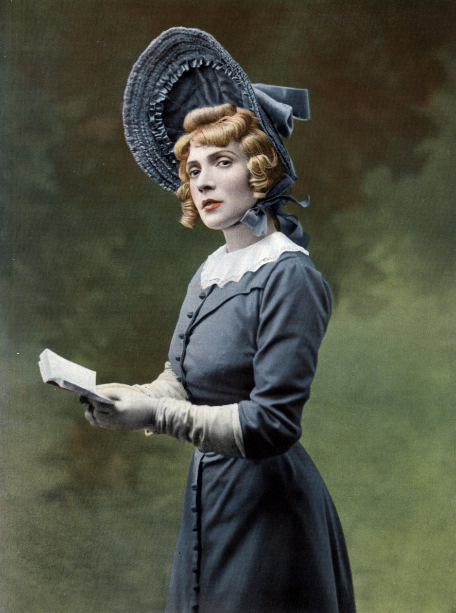 Eve Lavalliere jako Miss Helyett w operetce „Miss Helyett” autorstwa Paul Boyer