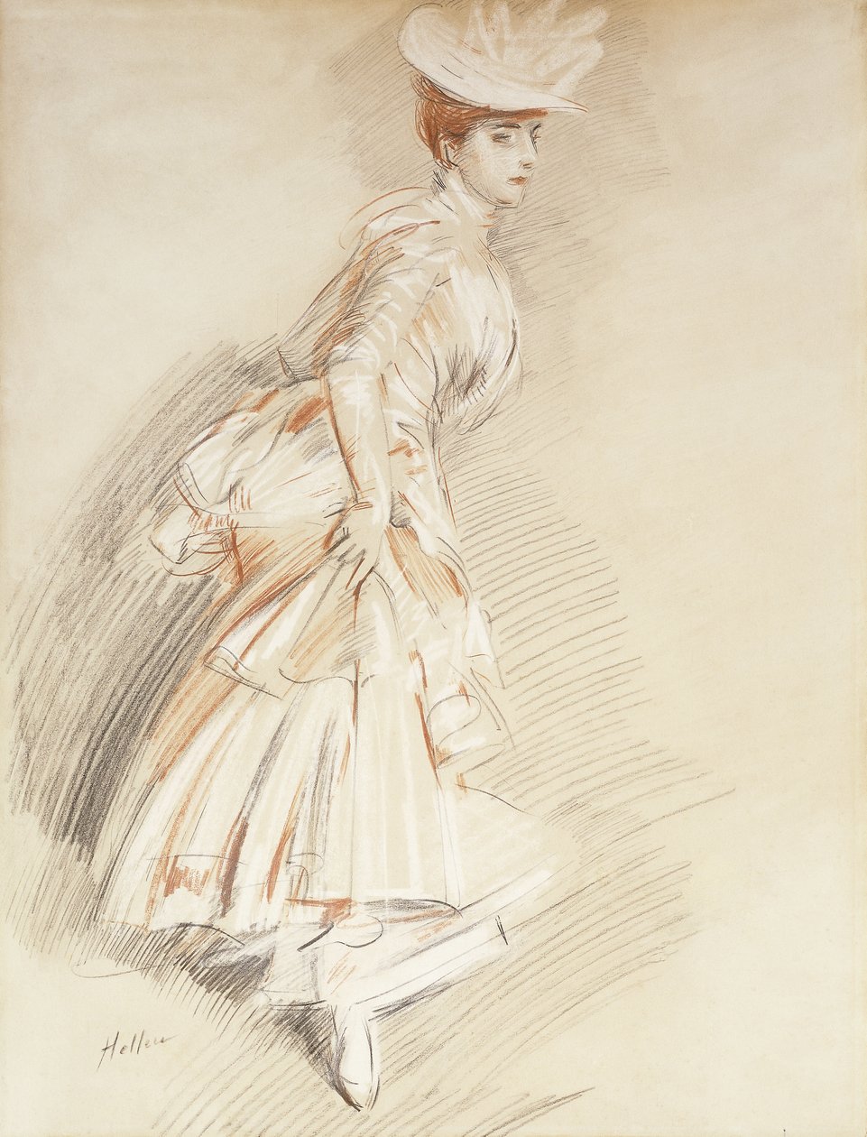 Elegancka dama, stojąca pełnometrażowa, autorstwa Paul Cesar Helleu
