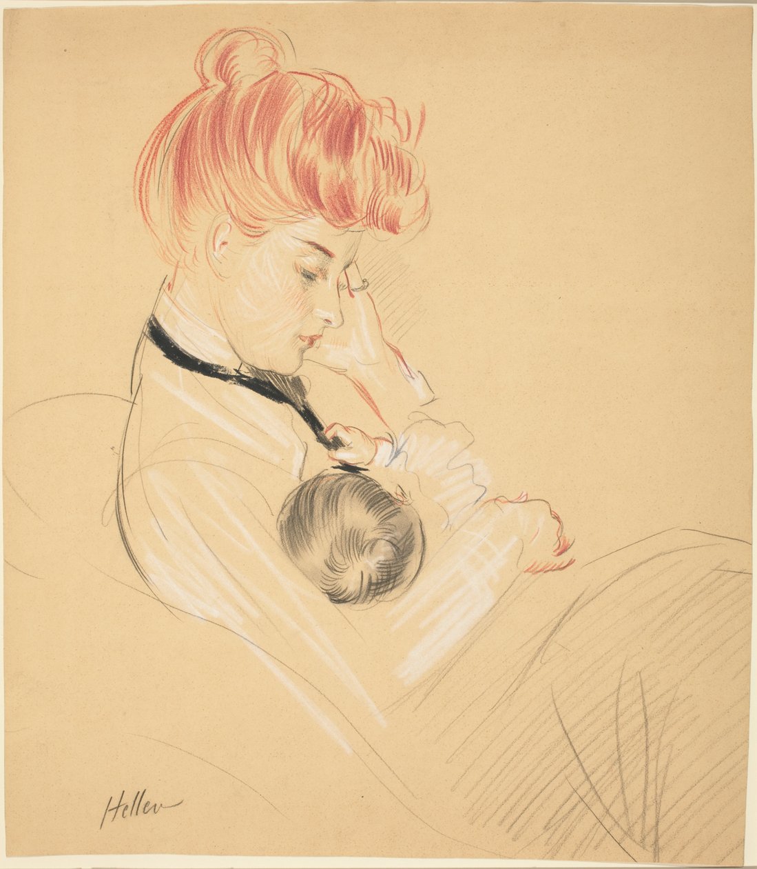 Madame Helleu tuląca Paulette w ramionach autorstwa Paul Cesar Helleu