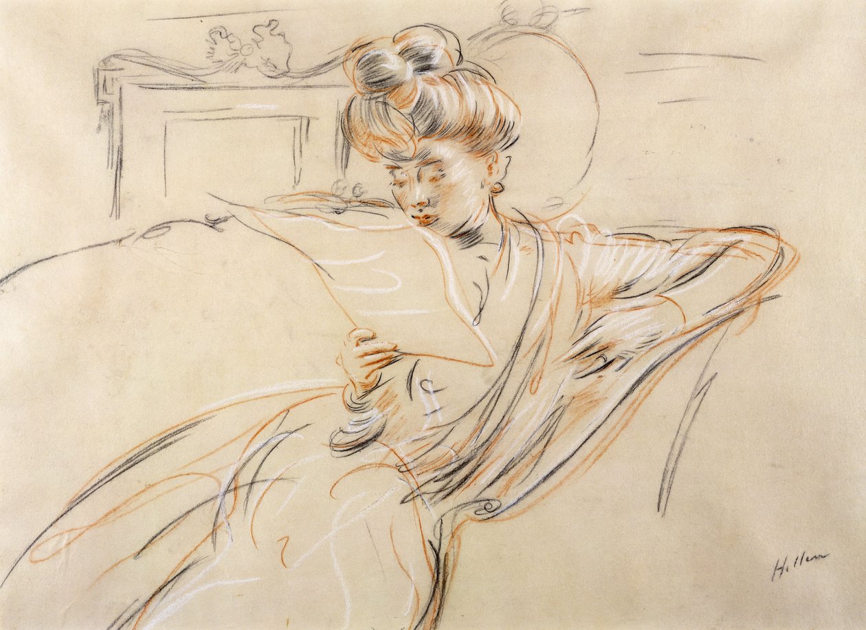 Madame Helleu czytająca, autorstwa Paul Cesar Helleu