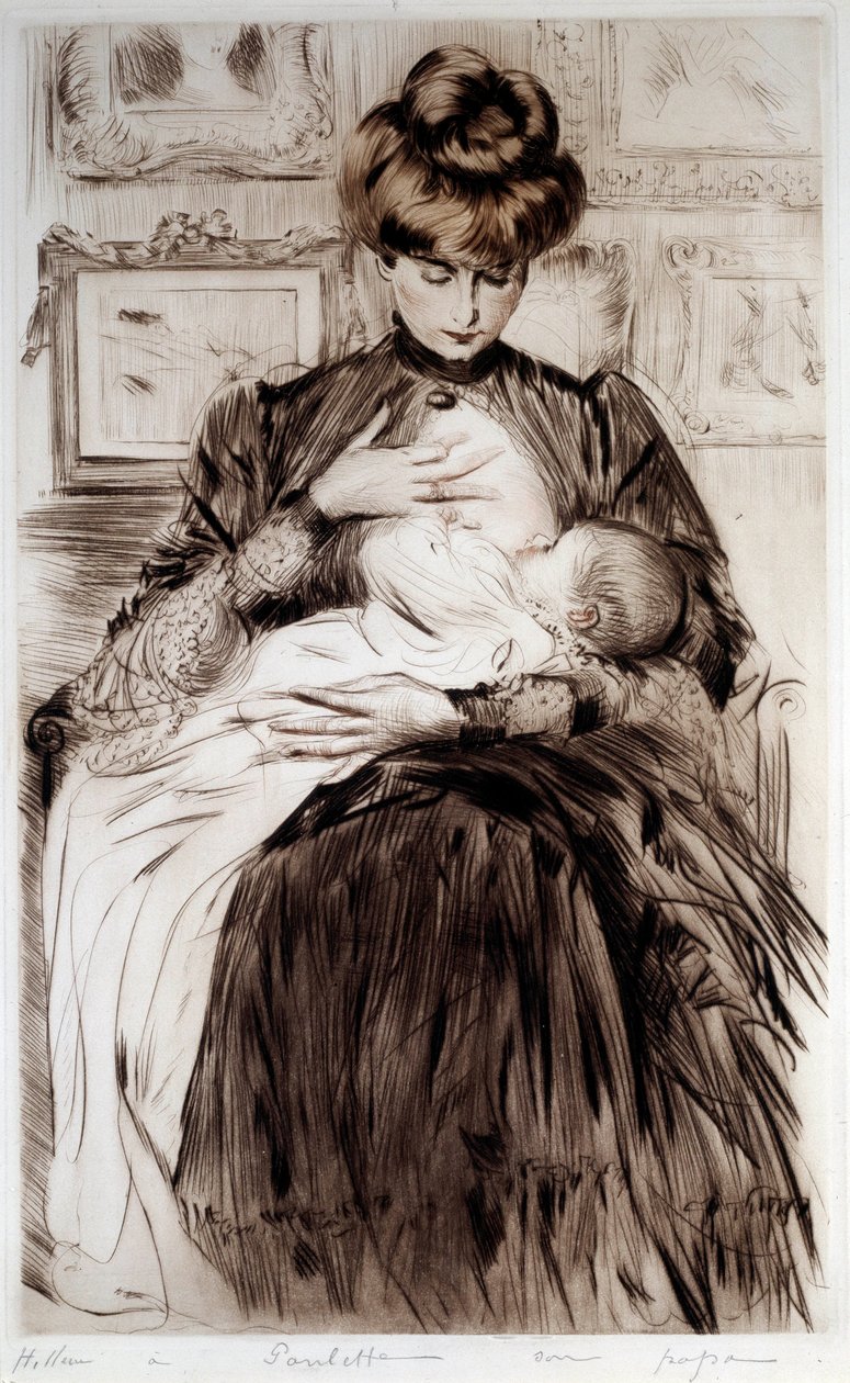 Macierzyństwo. Rysunek Paula Helleu (1859-1927), XX wiek. Bayonne, Muzeum Bonnat autorstwa Paul Cesar Helleu
