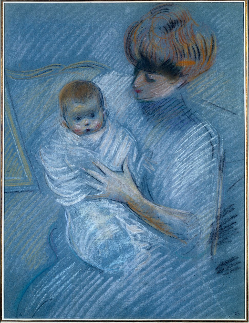 Macierzyństwo. Rysunek Paula Helleu (1859-1927), XX wiek. Portret matki z dzieckiem. Bayonne, Muzeum Bonnat autorstwa Paul Cesar Helleu