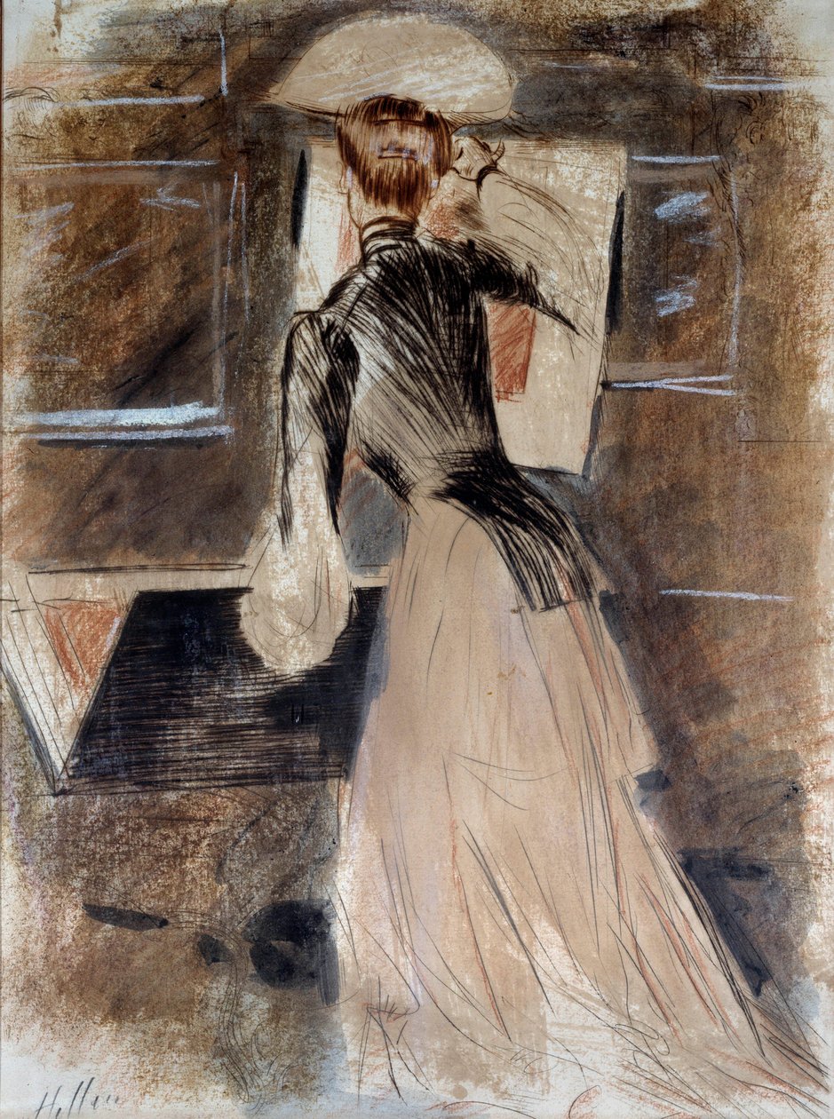 Pełnowymiarowy portret Madeleine Carlier. Paul Helleu (1859-1927), XX wiek. Bayonne, Muzeum Bonnat autorstwa Paul Cesar Helleu