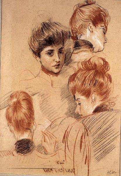 Studia pani Helleu i pani Clarighy, ok. 1892-95 (kreda) autorstwa Paul Cesar Helleu