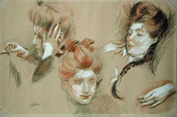 Study of Women (czerwono-czarna kreda wzmocniona bielą na papierze) autorstwa Paul Cesar Helleu