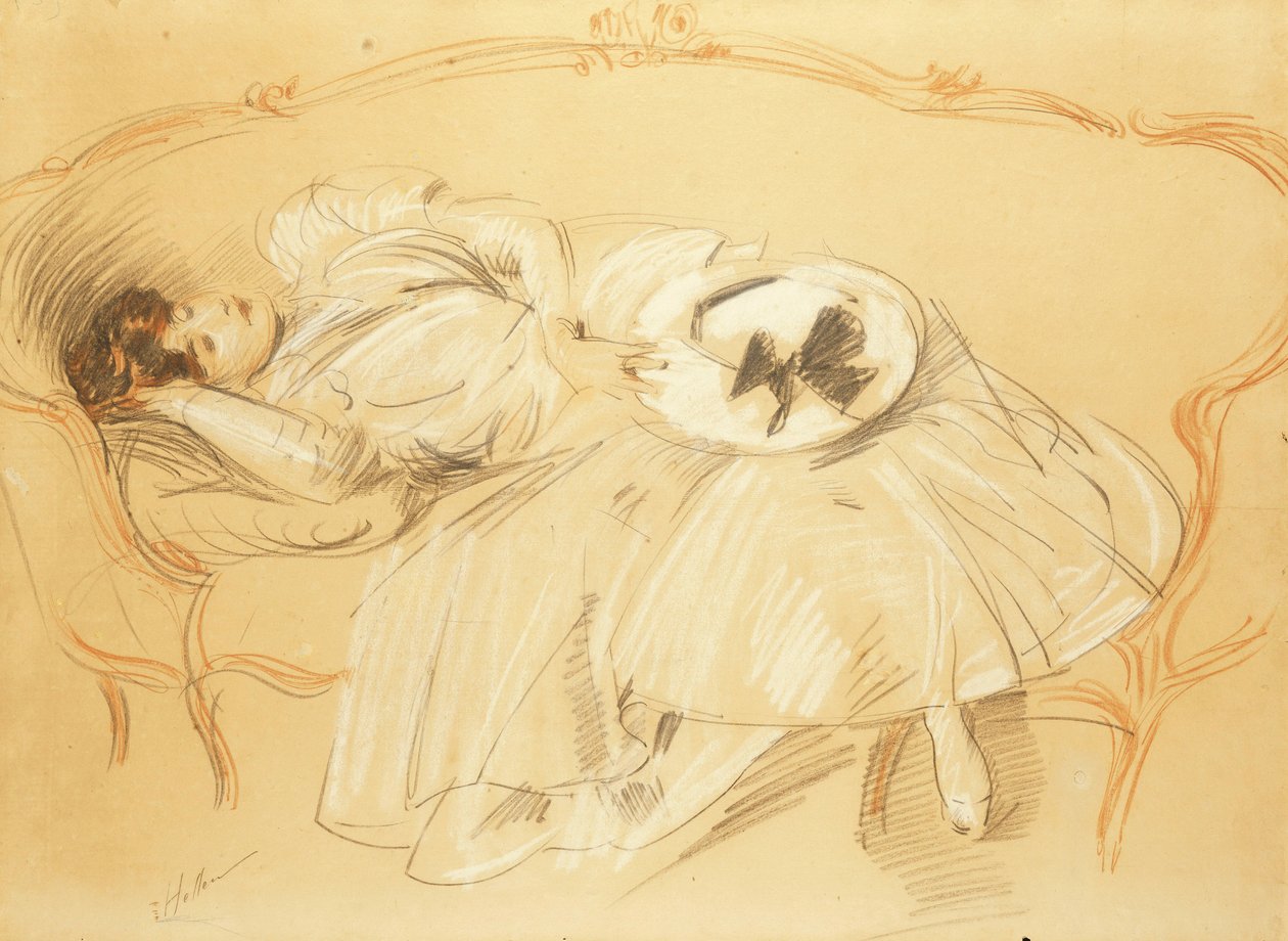 Młoda kobieta na kanapie; Młoda kobieta na kanapie, autorstwa Paul Cesar Helleu