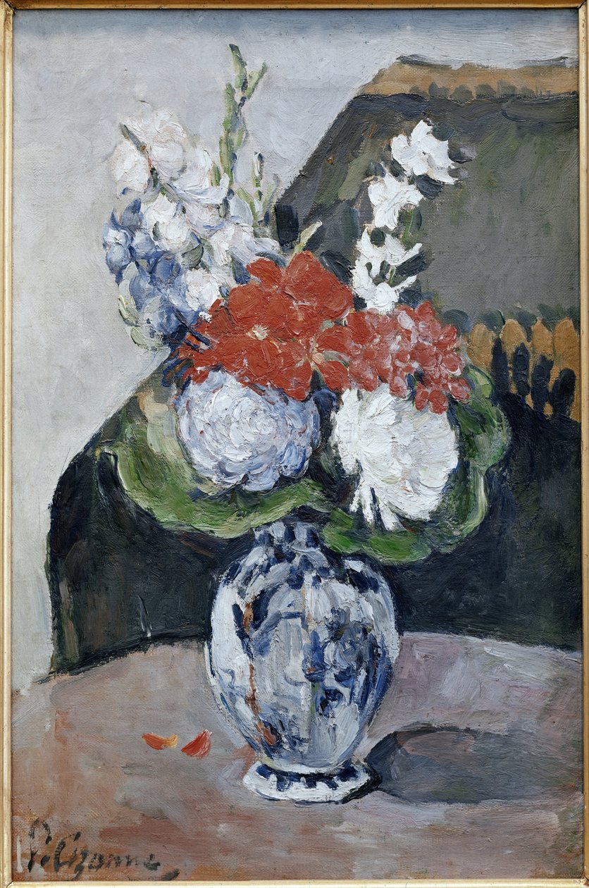 Bukiet w wazonie Delft (olej na płótnie) autorstwa Paul Cézanne