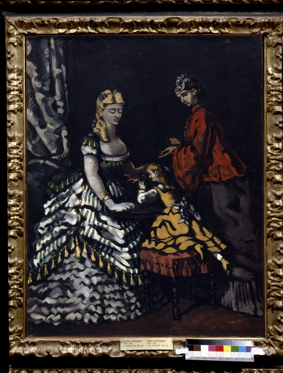 Wnętrze z dwiema kobietami i dzieckiem. Obraz Paula Cezanne