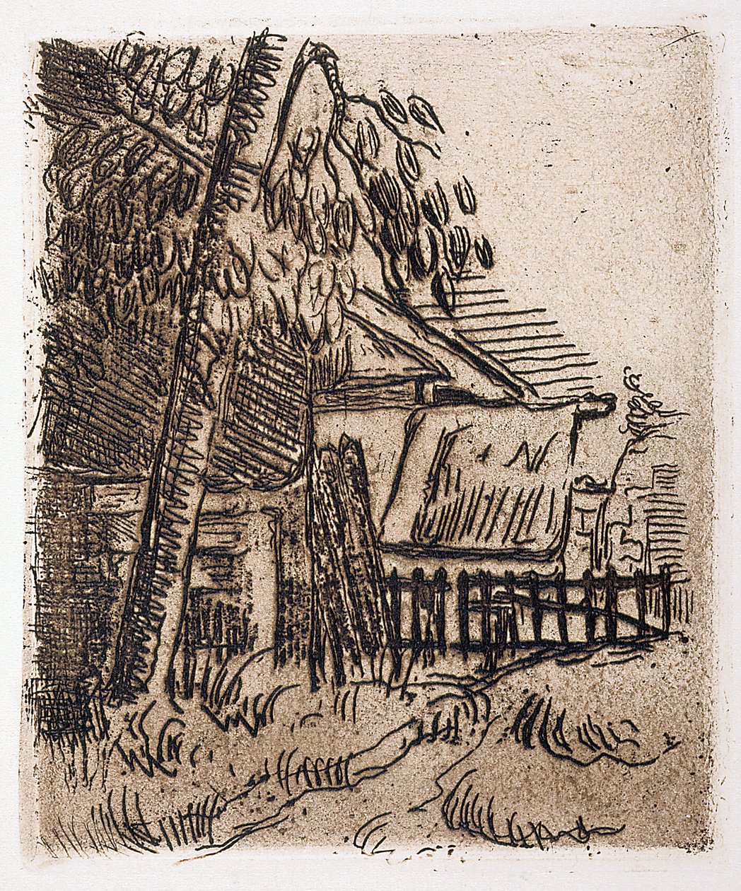 Krajobraz w Auvers, wejście na farmę przy rue St. Remy (akwaforta) autorstwa Paul Cézanne