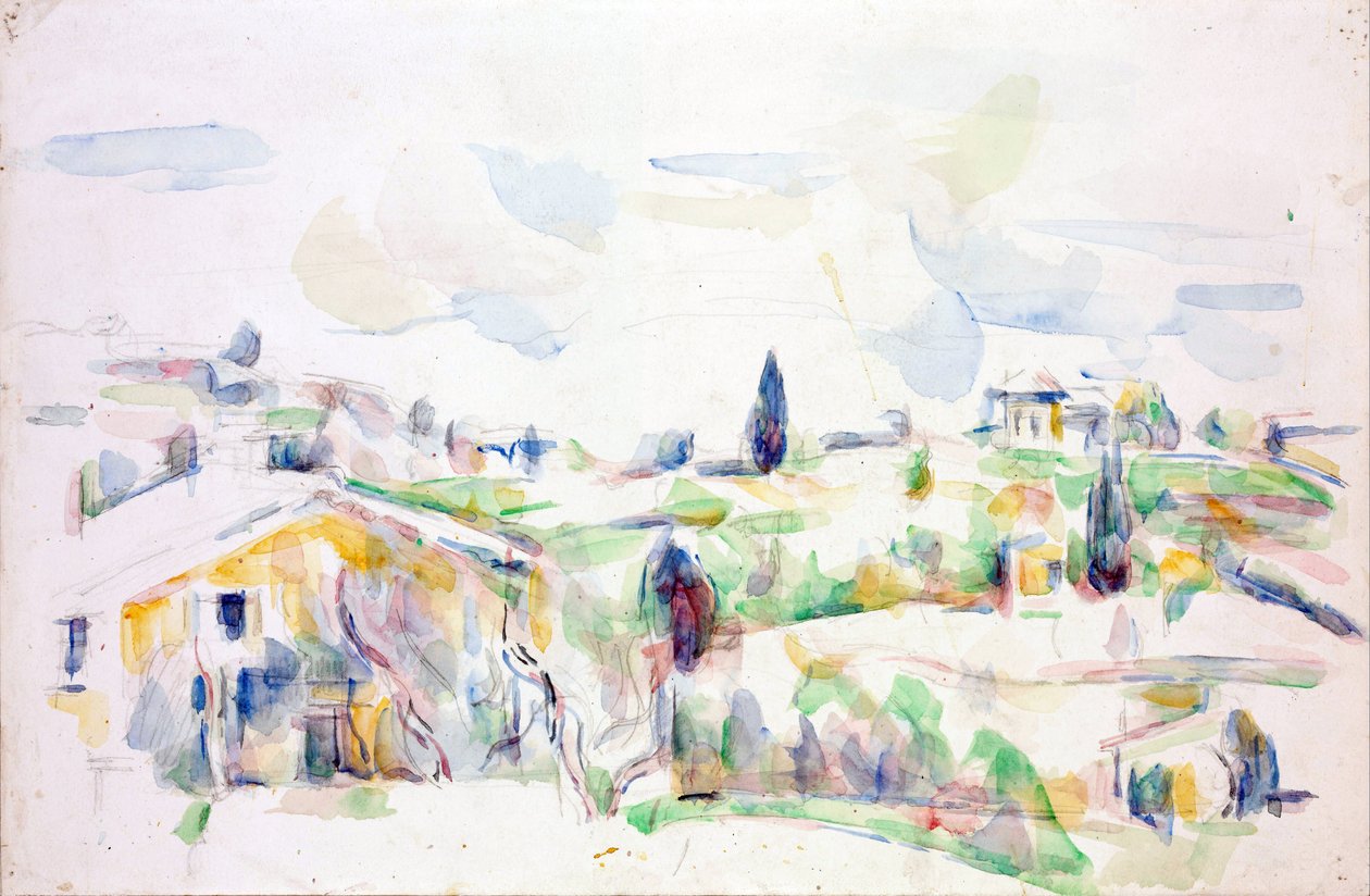 Krajobraz w Prowansji - Cezanne, Paul (1839-1906) - 1895-1900 - Akwarela na papierze - 31,3x47,8 cm - Muzeum Szepmuveszeti, Budapeszt autorstwa Paul Cézanne