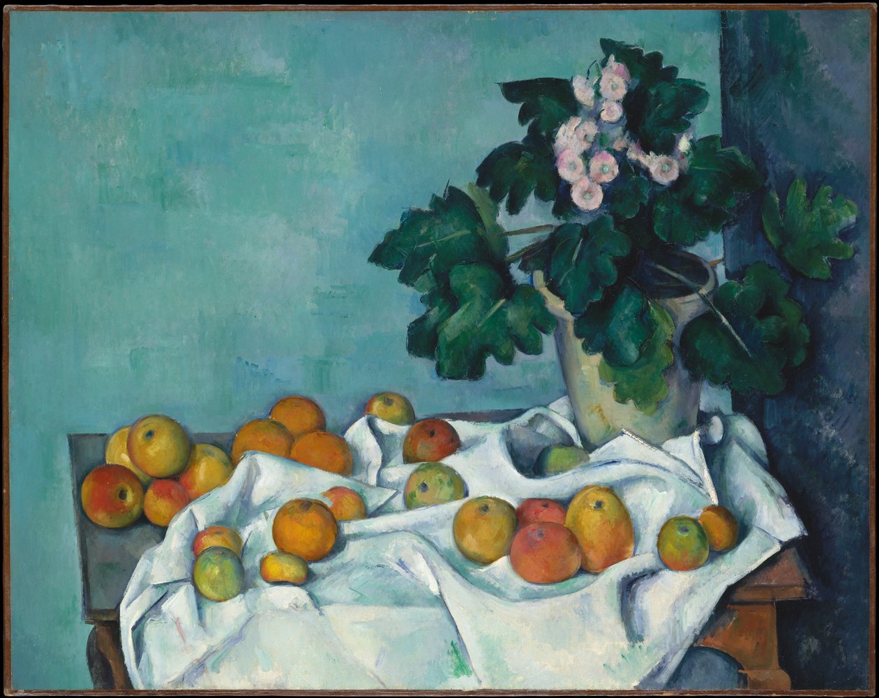 Martwa natura z jabłkami i doniczką pierwiosnków autorstwa Paul Cézanne