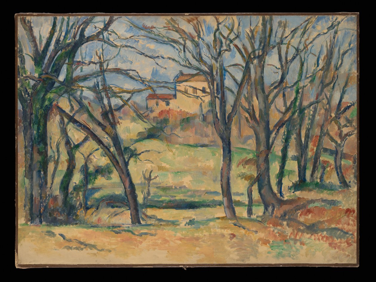 Drzewa i domy w pobliżu Jas de Bouffan autorstwa Paul Cézanne
