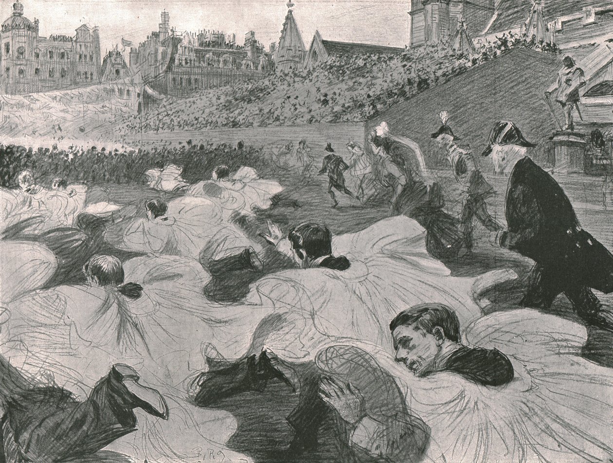 „W pośpiechu, aby zobaczyć, jak król i królowa opuszczają opactwo”, 1902. autorstwa Paul Charles Renouard