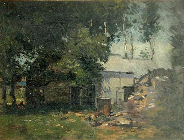 Scena na podwórzu (olej na płótnie) autorstwa Paul Cornoyer