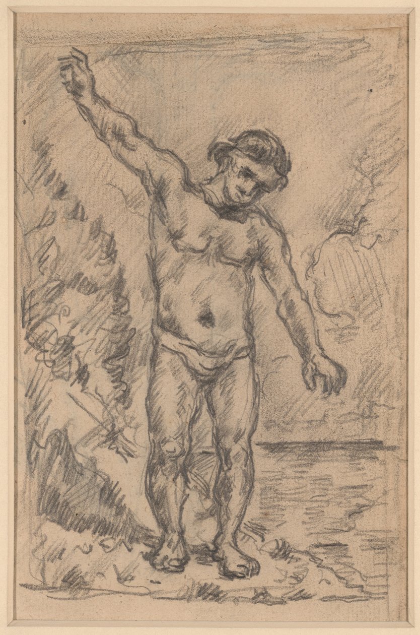 Kąpiący się z wyciągniętymi ramionami (recto); Studium drzewa (verso) autorstwa Paul Cézanne