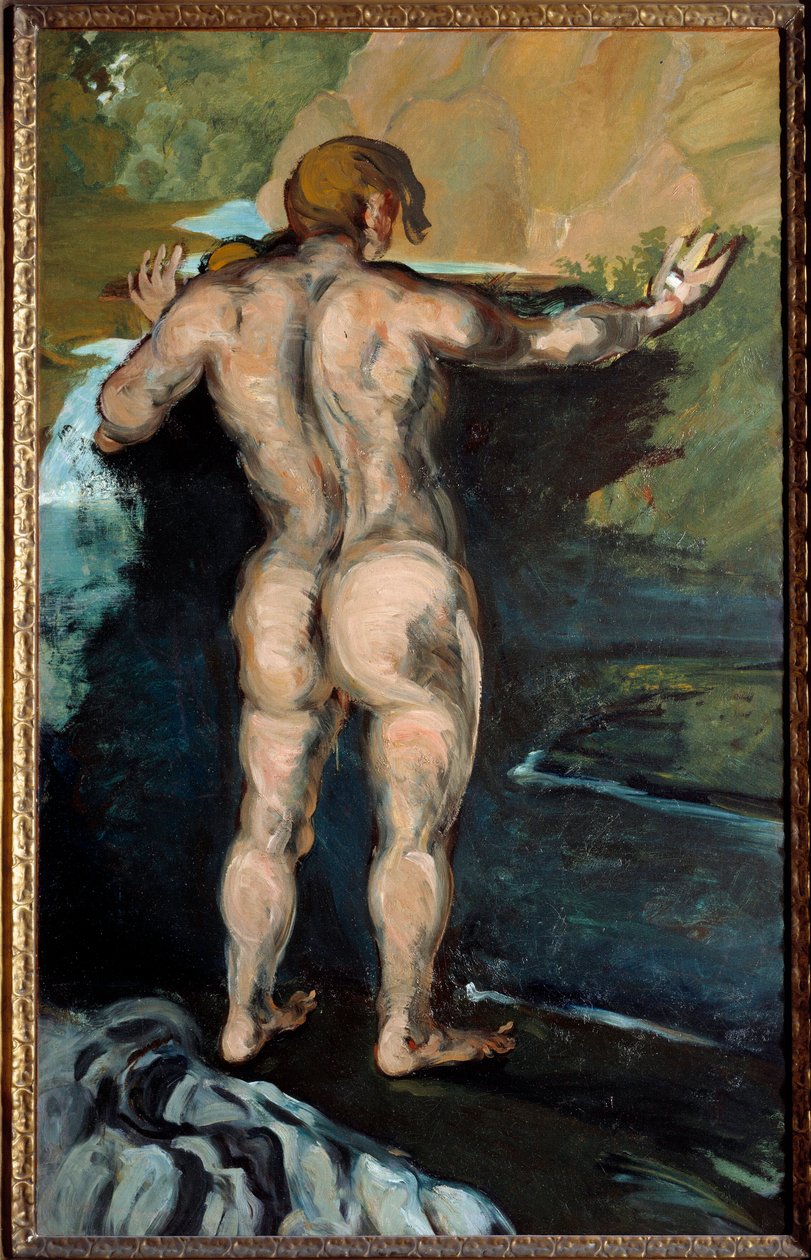 Kąpiący się i naskalny obraz Paula Cezanne