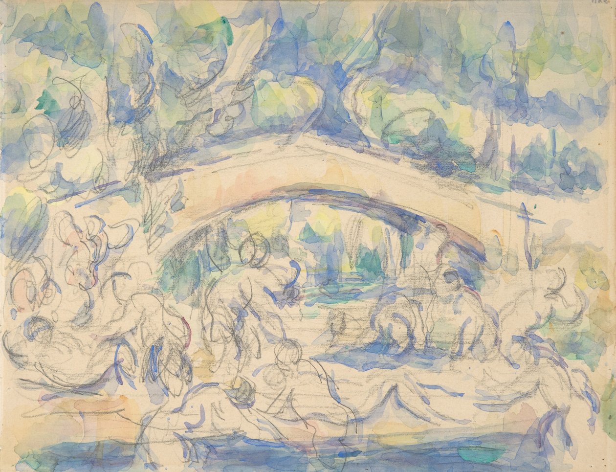 Kąpiący się przy moście, 1900-06 (wc, grafit) autorstwa Paul Cézanne