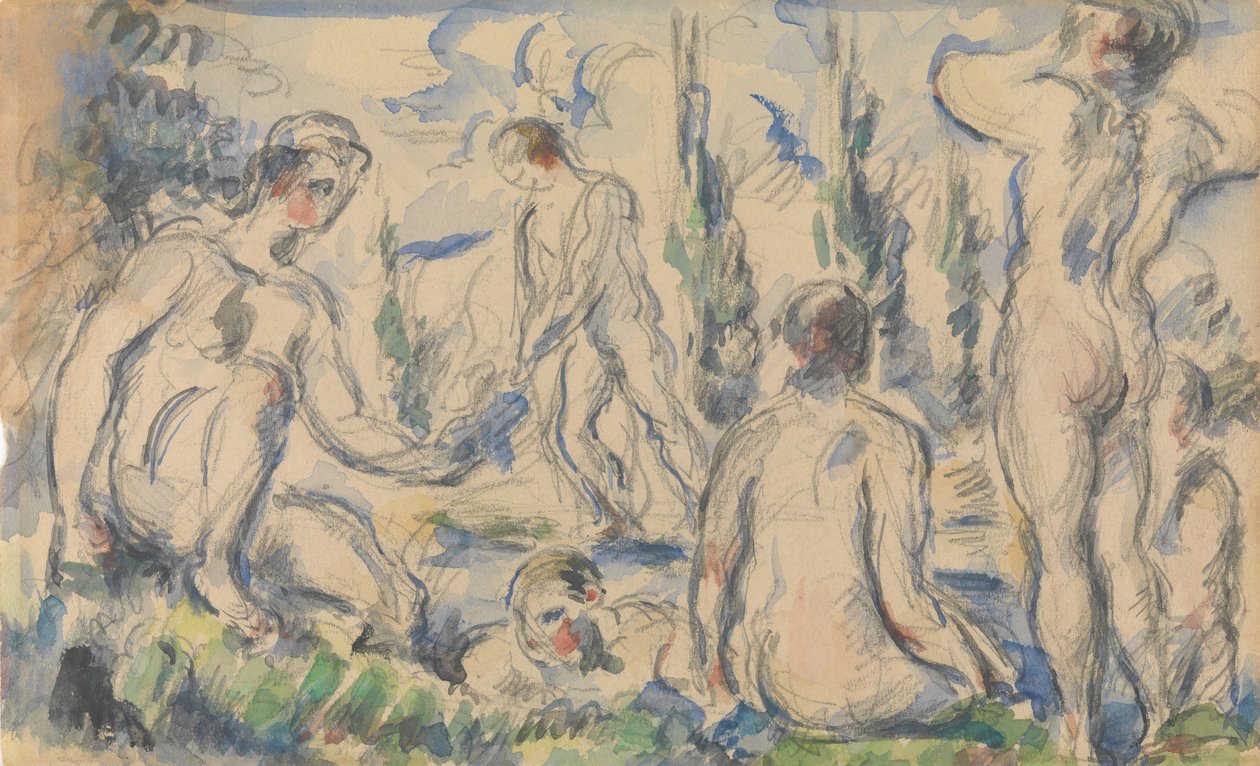 Kąpiących się recto, Pejzaż verso, ca. 1888 recto, n.d. odwrotnie. autorstwa Paul Cézanne