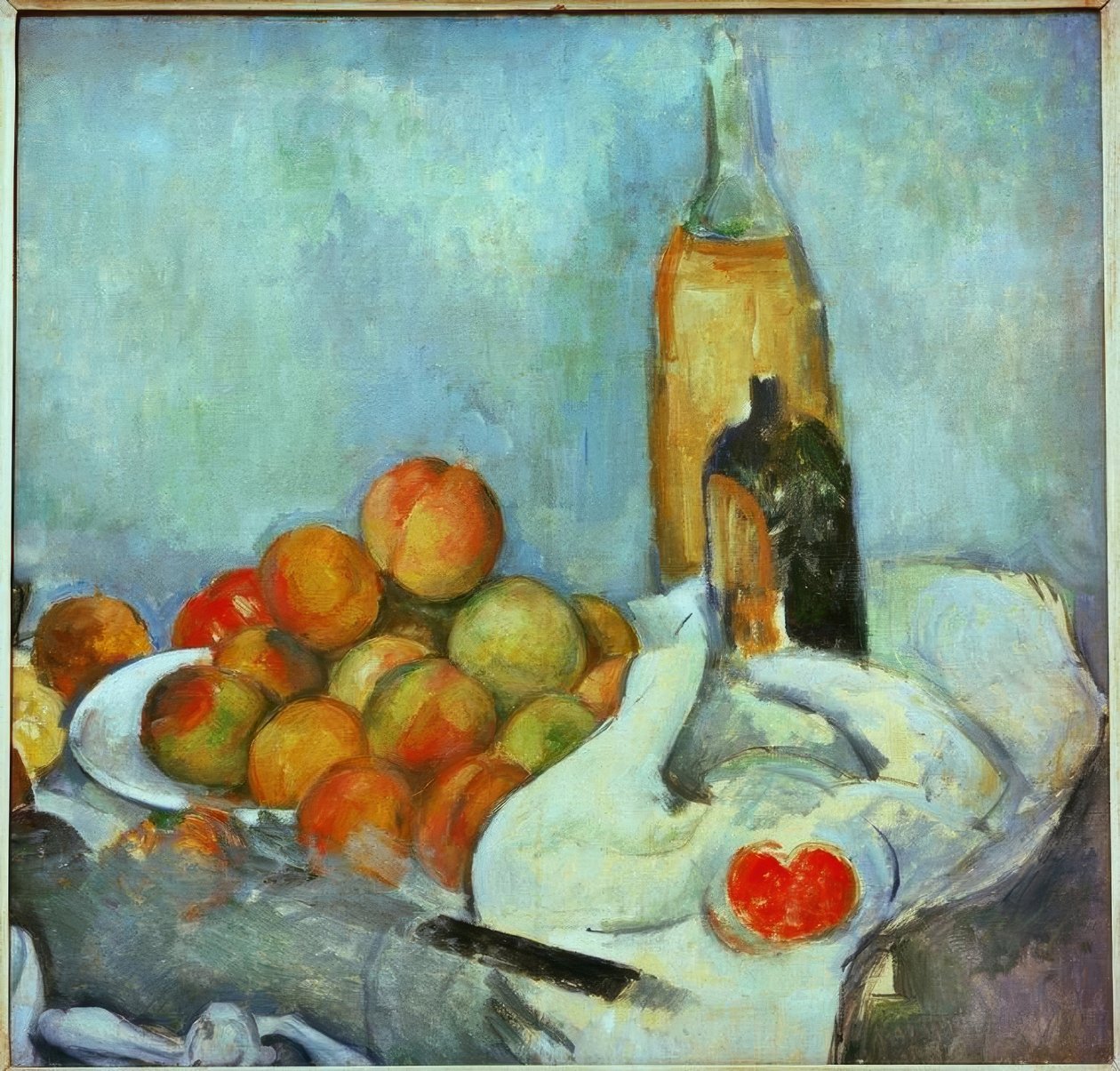 Butelki i brzoskwinie autorstwa Paul Cézanne