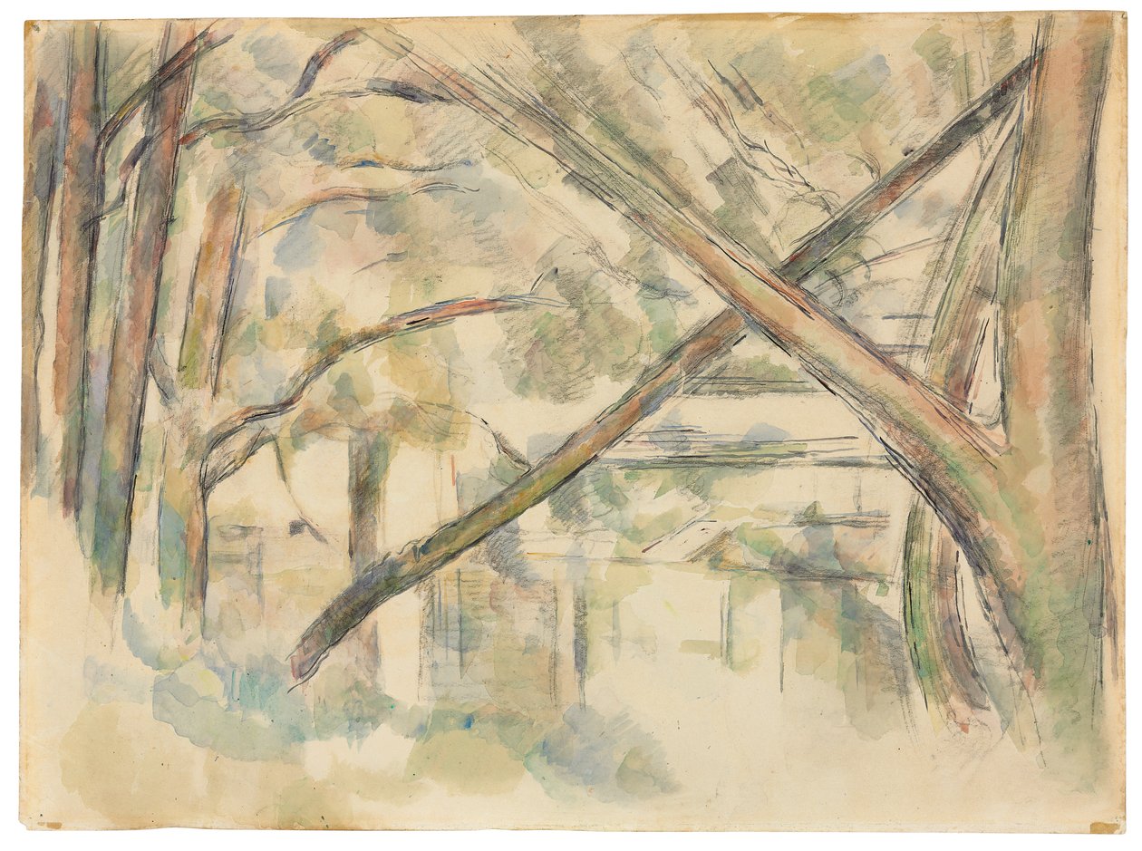 Przekraczanie drzew na skraju wody II; Przecinające się drzewa na skraju wody, II, c.1896 autorstwa Paul Cézanne