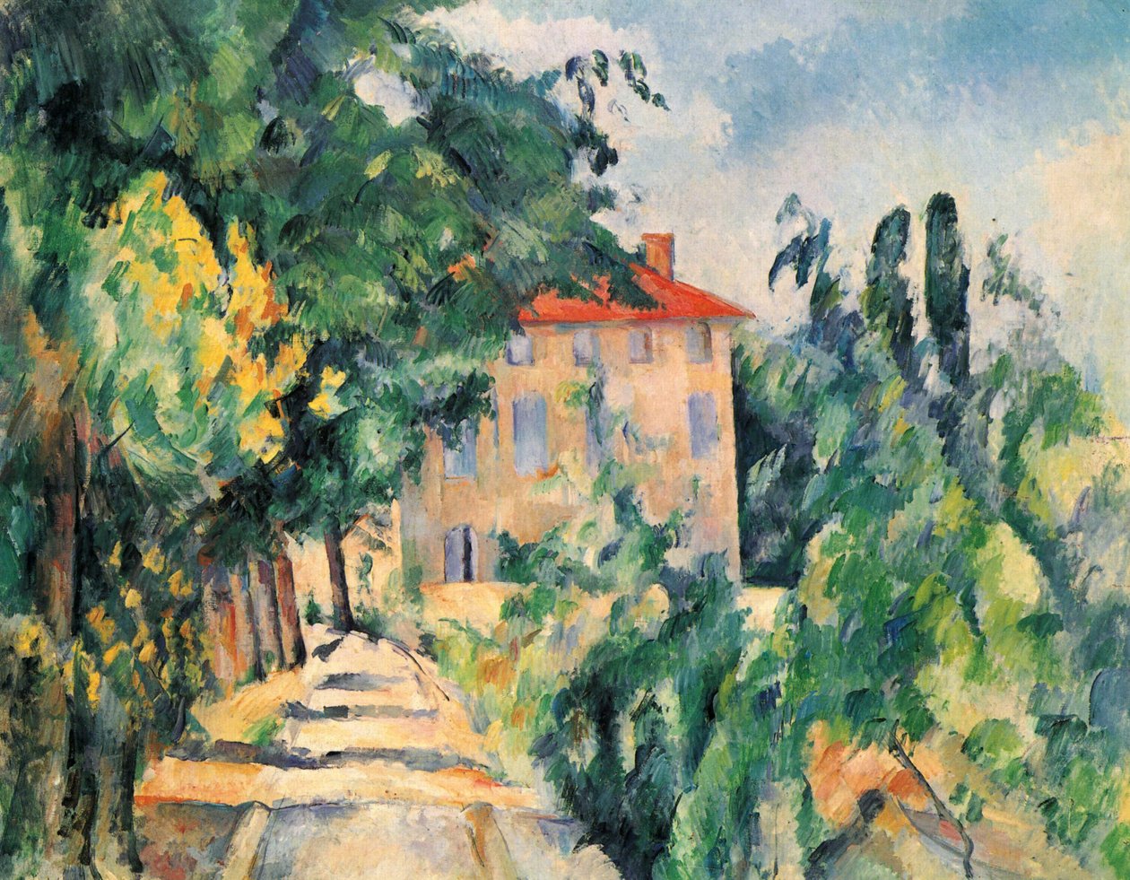 Dom z czerwonym dachem (Jas de Bouffan) autorstwa Paul Cézanne