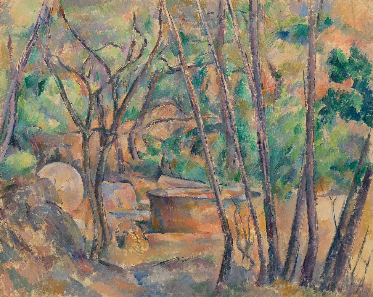 Kamień młyński i cysterna pod drzewami autorstwa Paul Cézanne