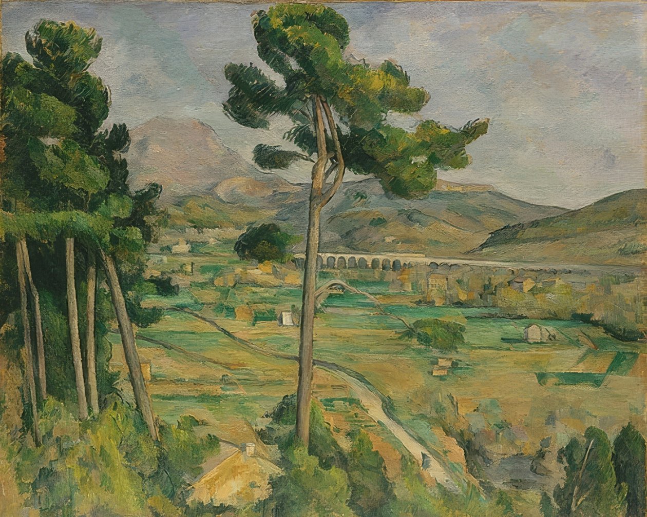 Mont Sainte-Victoire i wiadukt w dolinie rzeki Arc. 1882?85 autorstwa Paul Cézanne