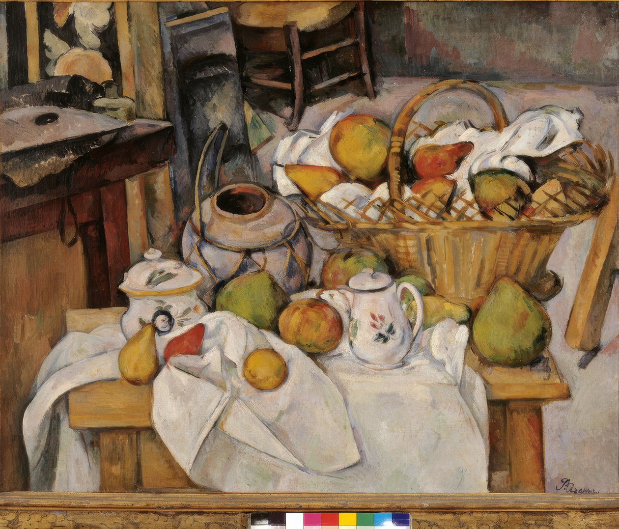 Martwa natura z koszem lub Stół kuchenny autorstwa Paul Cézanne